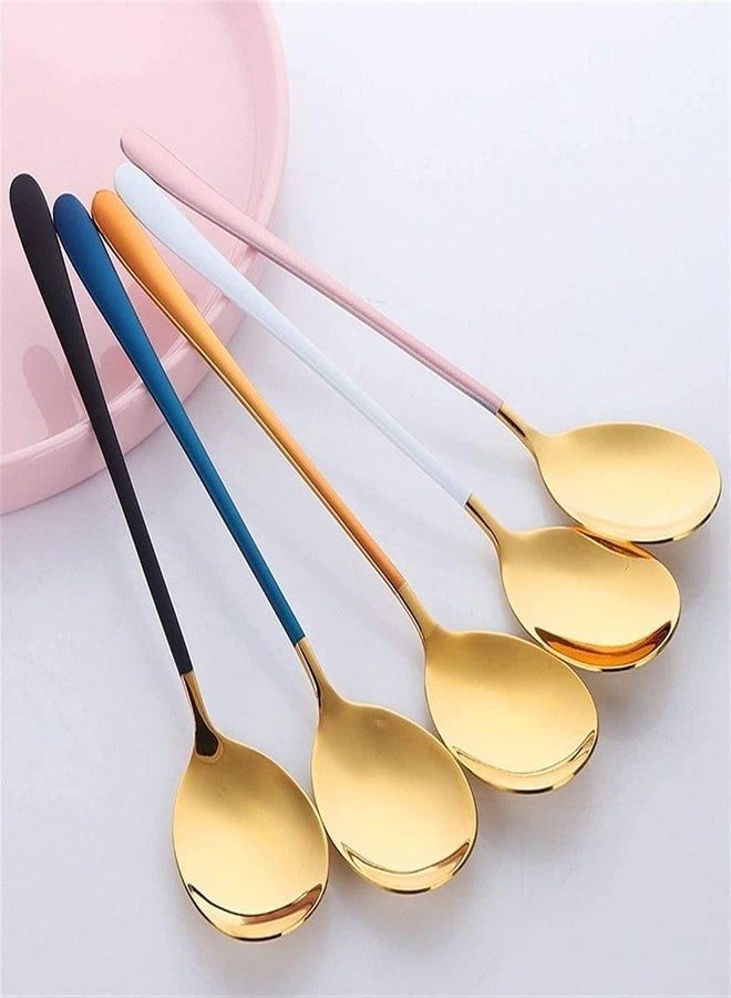 WE-CEF Gold Plated Stainless Steel Espresso Spoons Round Soup Spoon Korean Dinner Spoon Stainless Steel Table Spoons Korean Spoon with Long Handles(Black, Set of 2) - Image 4